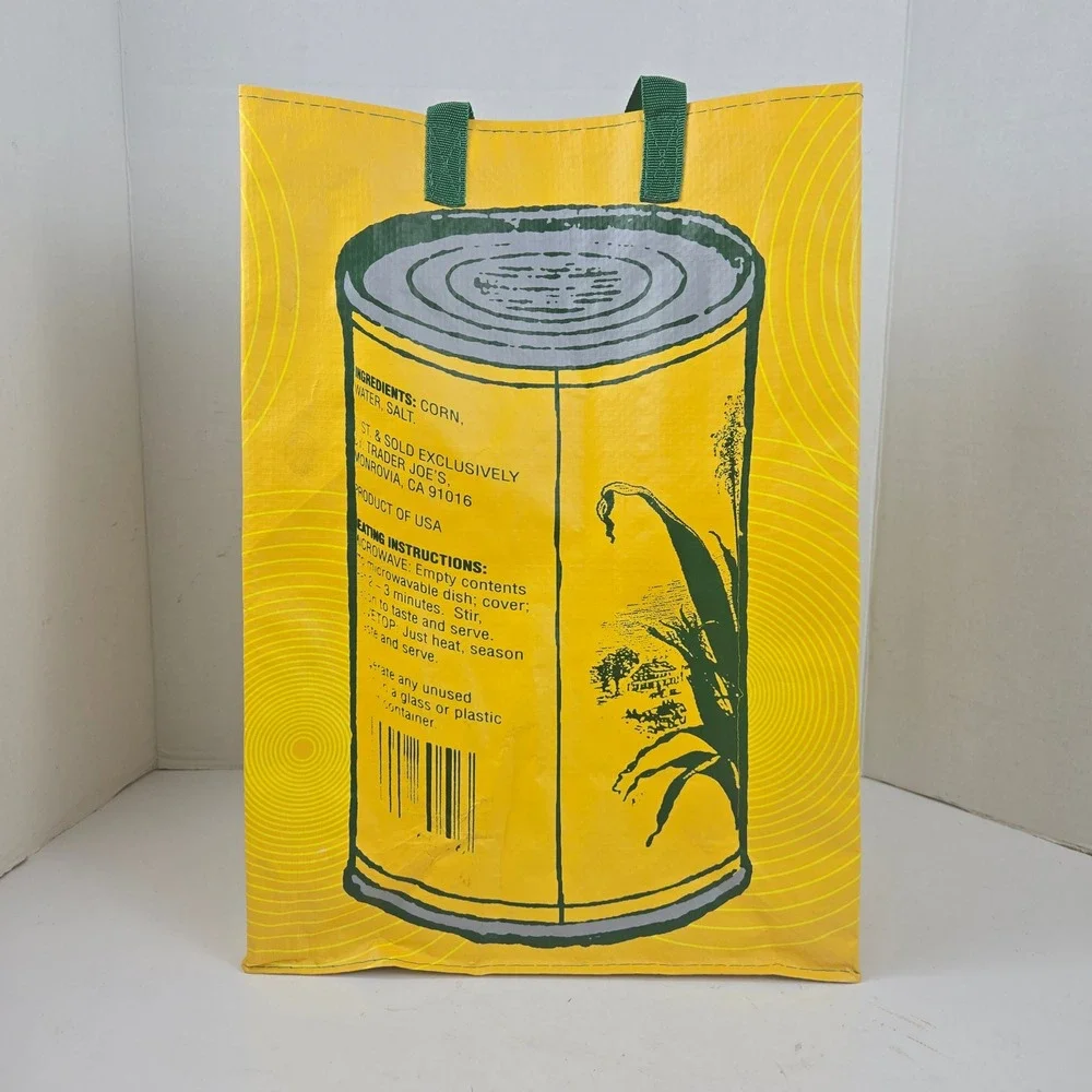Trader Joe's Reusable Grocery Bag Whole Kernel Corn Can Graphic Yellow NWT RARE